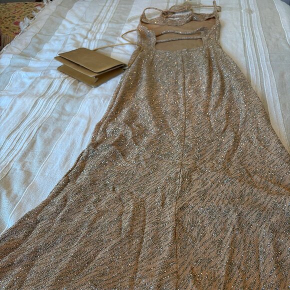 Vintage Y2K Jump Brand Body-Con Gown – Deep Gold Glitter, Size 3/4, NWT - Picture 6 of 7